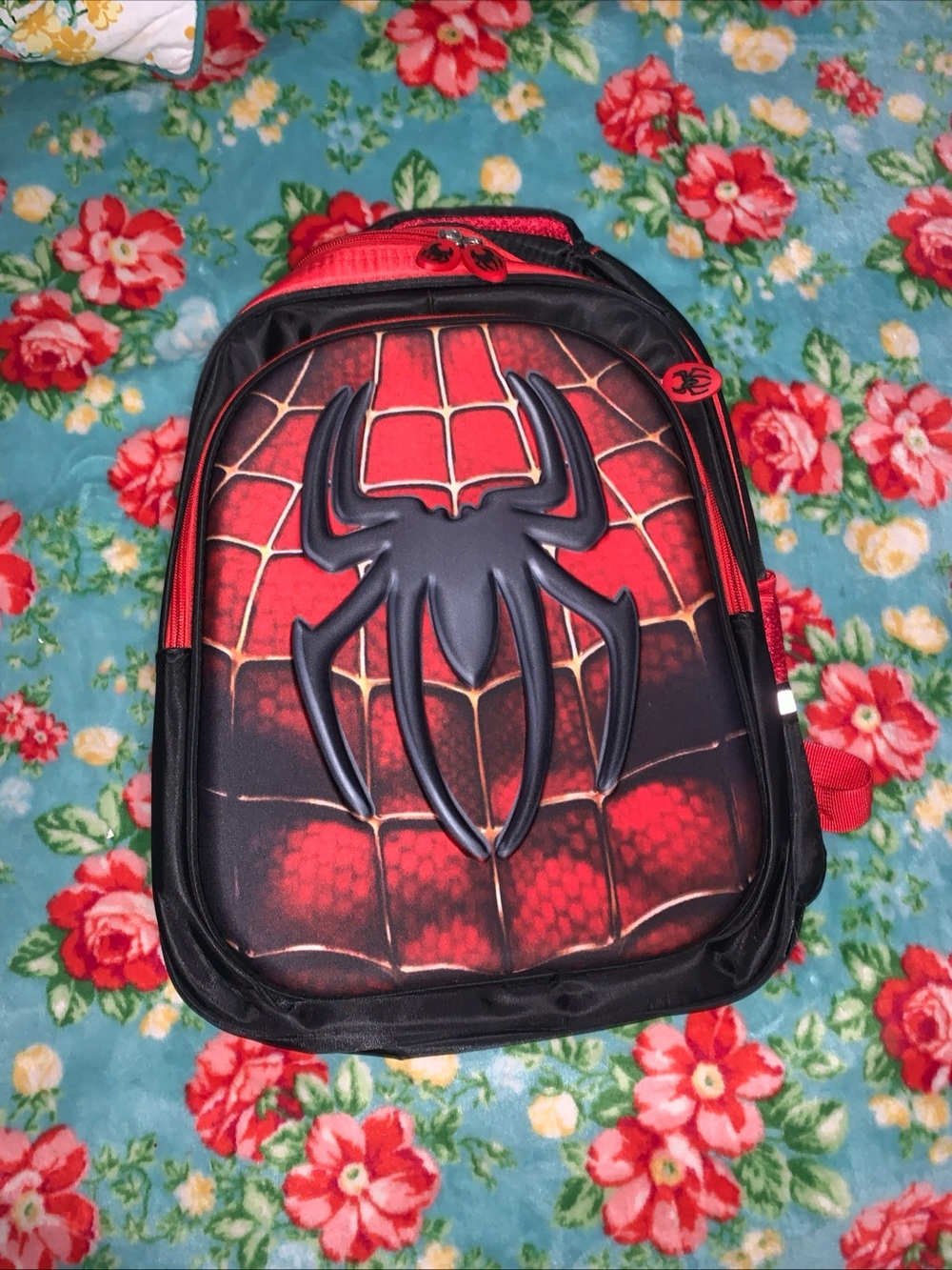 Red Spider In Web Themed Kids Backpack 16 Inch